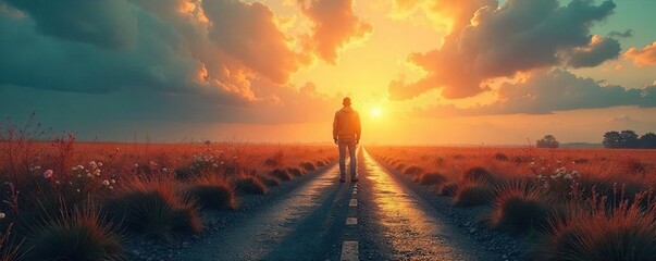 A lone figure stands at a crossroads, symbolizing loss of leadership and uncertainty in the future; a path less traveled awaits , ambition, leader, uncertainty