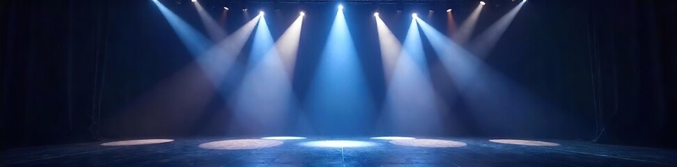 Powerful stage spotlights illuminating a dark theater, creating dramatic beams of light Perfect for theatrical productions, concerts, and presentations , design, bright, presentation