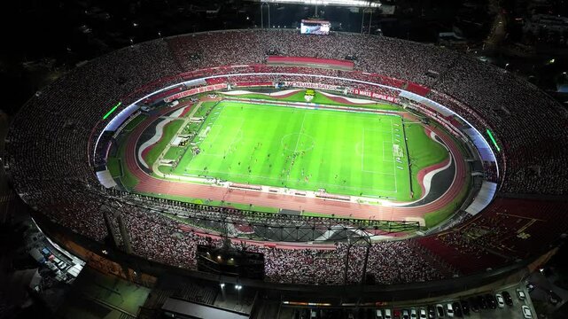 Night Morumbi Stadium At Sao Paulo Brazil. Amazing Sports Arena Landscape In The Downtown District. Building Landscape Bird View Amazing. Infrastructure Urban Bird View Architecture Town.