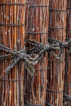 Japanese fence made with bundles of tied up twigs, Kyoto, Japan