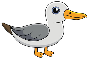 Cartoon seagull with gray wings, yellow beak, and legs illustration image