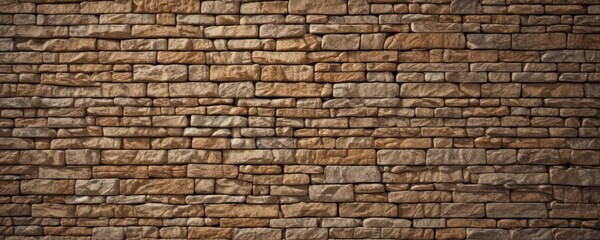 Obraz premium Warm-toned stacked stone wall, horizontal orientation, sunlight highlights, stone facing, dry stone wall, horizontal