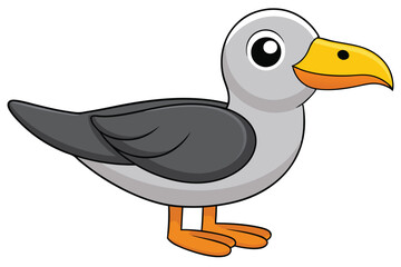 Cartoon Seagull with Yellow Beak and Orange Feet Standing on the Ground