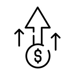 Arrow going up with dollar symbol representing income growth or financial increase