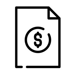 Line art document icon featuring dollar symbol for finance and payment concepts