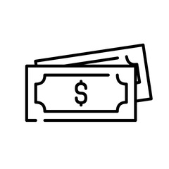 Stack of dollar cash bills in clean black and white minimal line art design