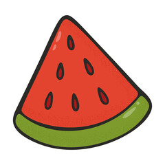 Bold and colorful watermelon slice doodle, perfect for stickers, prints, menus, packaging, or kids summer themed projects. Vector art