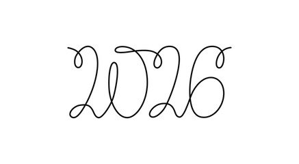 2026 sign - decoration continuous line hand drawing sign for year calendar. Vector stock illustration minimalism design isolated on white background. Editable stroke single line. 