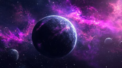 Fototapeta premium Vibrant Cosmic Scene with Planets and Colorful Nebula in Space