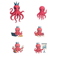 Pink Octopus with pose for management and tasking in transparent vector