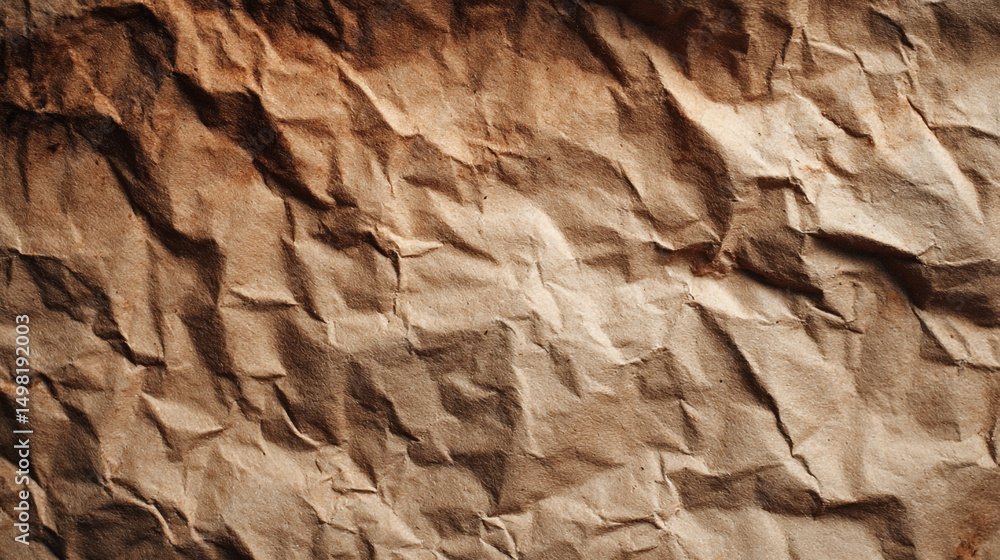 Aufkleber close up of crumpled brown paper with visible texture and shadows creating a distressed effect
