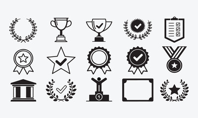 trophy and awards icons set, Excellence Icon Set of Distinguished Solid and Line Style Collection for Quality and Achievement