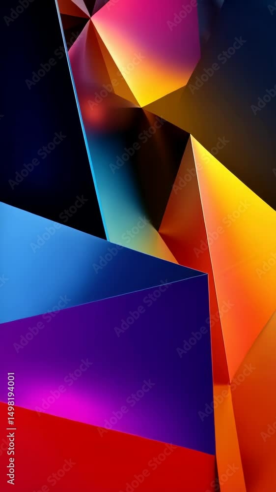Poster abstract geometric composition with vibrant colors and sharp edges, modern polygonal design