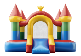 Inflatable bouncy castle, colorful with a transparent background.