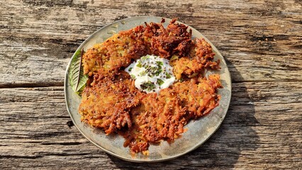 Fresh potato pancakes served on a beautiful plate