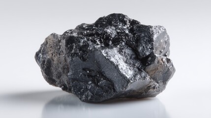 Close-up of chromite ore with dark, metallic texture and granular structure