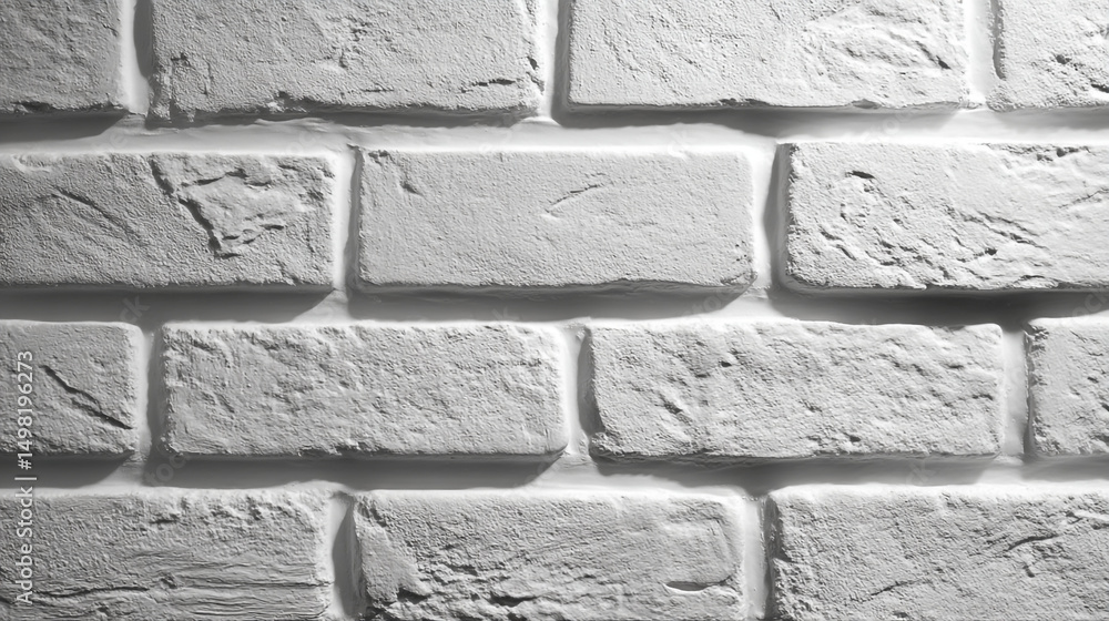 Poster a close up view of a white painted brick wall with visible texture and mortar joints in a pattern