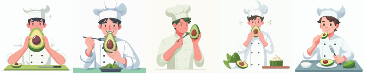chef character vector eating avocado