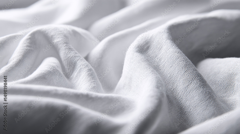 Poster close up shot of white fabric with folds and creases creating a soft and elegant texture effect