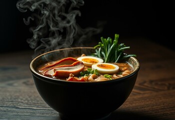 Rich bowl of miso ramen with dark broth