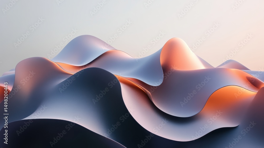 Poster abstract landscape with flowing waves and soft color gradients