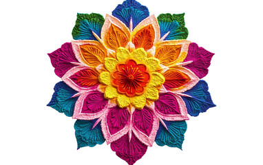Colorful intricate rangoli pattern made from powdered colors celebrating the joyous spirit of Diwali festival Isolated on Transparent Background PNG