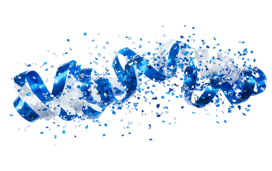 Bright blue and white confetti burst captured mid-air during festive Oktoberfest event atmosphere Isolated on Transparent Background PNG