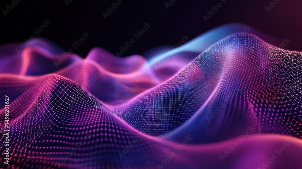 Poster colorful abstract waves with lights and digital grid patterns