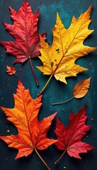 Fototapeta premium Vibrant autumn leaves used as natural paintbrushes, creating unique textures and colors on a canvas A beautiful display of nature's artistry , rustic, earth tones, seasonal