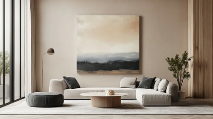 Mockup of a wall art in neutral modern interior