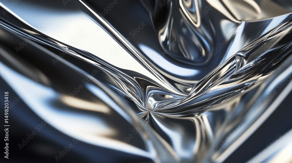 Poster reflective metallic surface with crumpled and flowing texture
