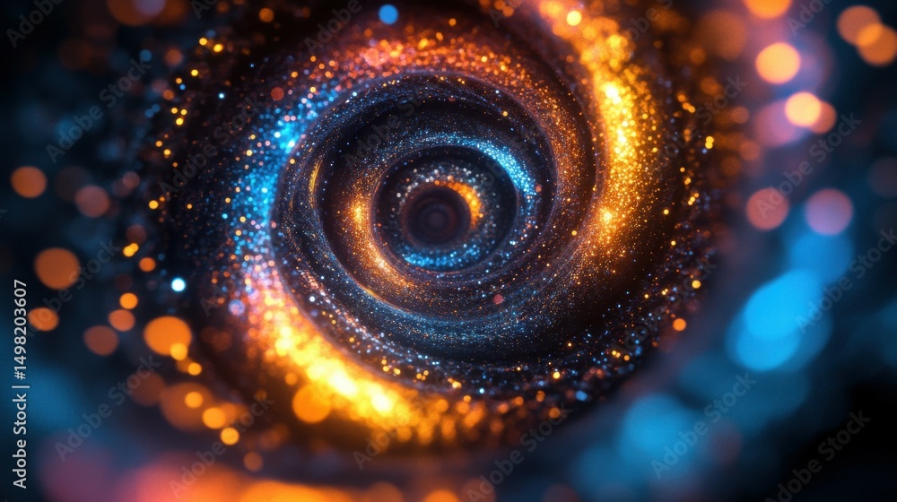 Poster vibrant abstract light swirl with dynamic colors and glowing particles, creating a mesmerizing digit