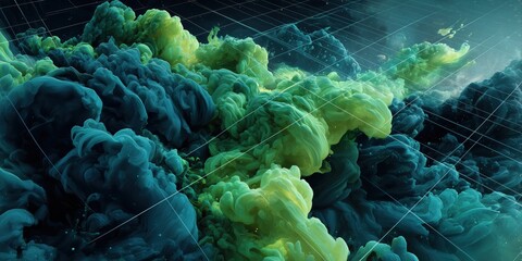 Smooth flowing smoky textures layered with delicate geometric lines creating a calming and modern digital art background

