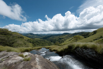 breathtaking summer landscape in brazil featuring lush green rainforests cascading waterfalls and clear blue skies