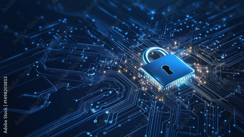Aufkleber cyber security, abstract computer chip, technology background with a padlock, internet security and 