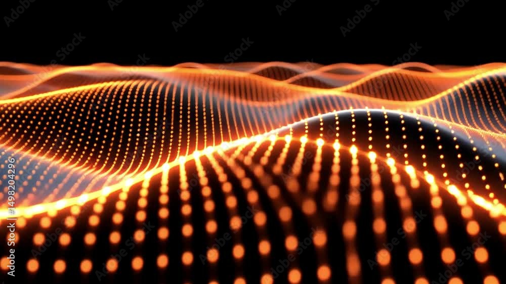 Poster abstract digital waves glowing orange dots create mesmerizing visual of sound and data flow in futur