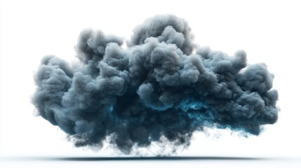 Dense dark smoke cloud with blue tones on a transparent background