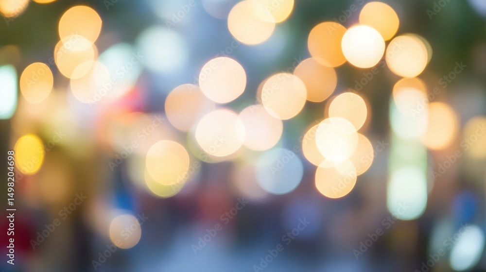 Poster soft focus background of colorful bokeh lights in urban setting