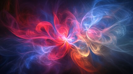 Fototapeta premium Dramatic cloud of smoke and fog with vivid red, blue, and purple hues in an abstract, intense background