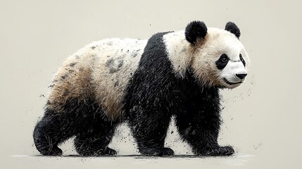 Beautiful digitally painted image of a walking panda bear against a neutral background artwork