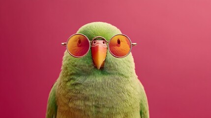 Cheeky Parrot in Sunglasses Showcasing Bright Plumage on Vibrant Pink Canvas
