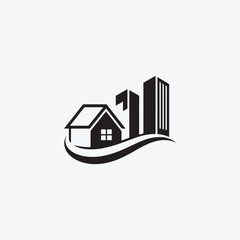City and Houses on Abstract Wave Logo