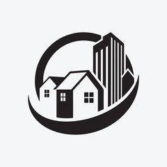 Fototapeta premium City and Houses on Abstract Wave Logo