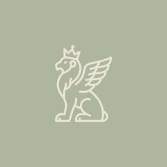 Crowned Winged Lion Outline Logo