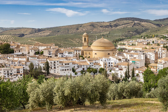 Montefrio, Granada, Andalusia, Spain. A domed church in the village of Montefrio.