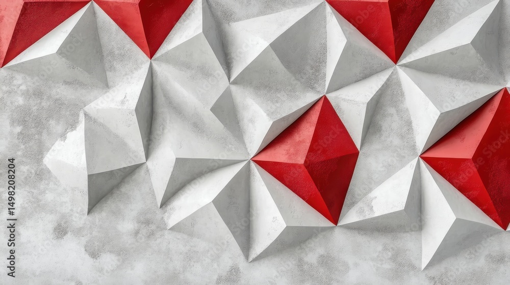 Poster abstract geometric wall art with red and white triangular shapes