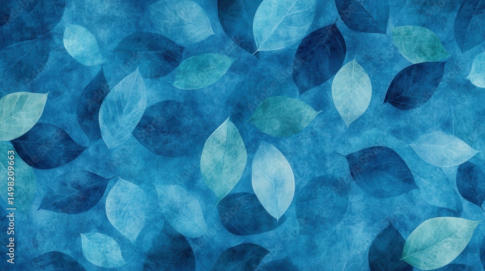 Poster blue leaf pattern background design for nature and art concepts