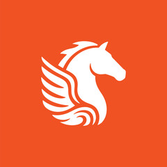 White Winged Horse Pegasus Logo on Orange