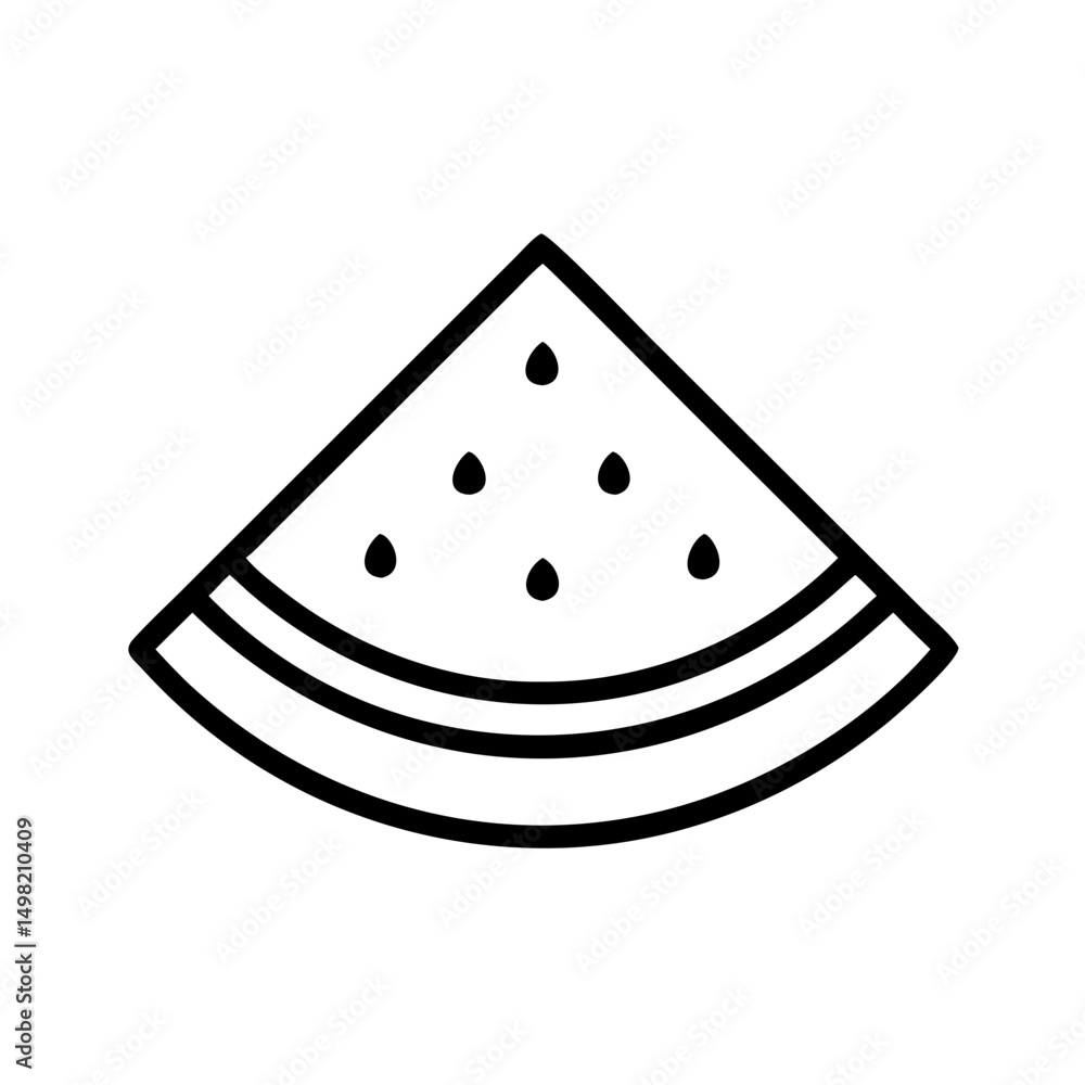 Poster a single slice of summer fruit with seeds and rind shown in a simple black and white design style