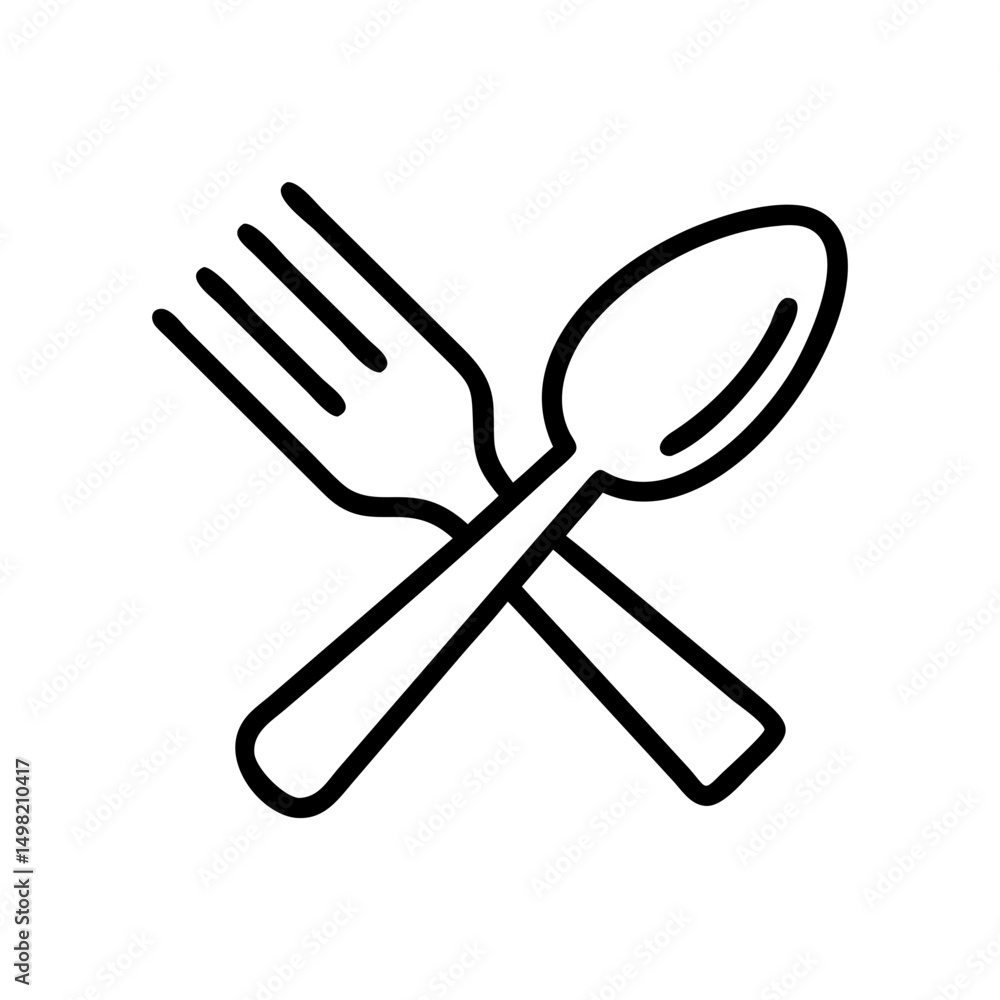Aufkleber a simple line drawing of a fork and spoon crossed over each other on a white background design eleme